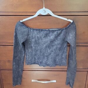 Aeropostale Ribbed Gray Off-Shoulder Blouse